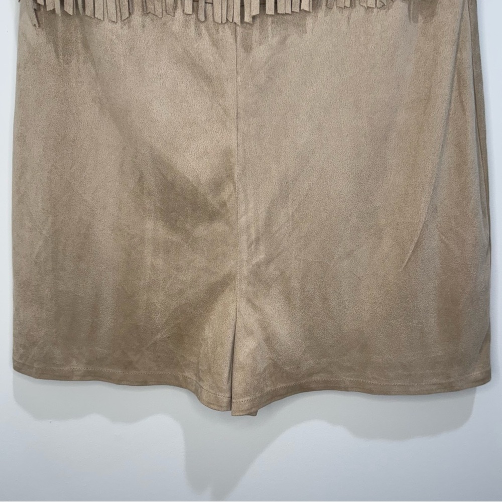 Chelsea & Violet Tan Faux Suede Fringe Sleeveless Mini Dress Size S NWT - Picture 3 of 10